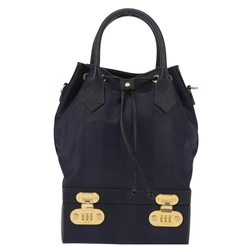Fendi Pequin Canvas Handbag Navy